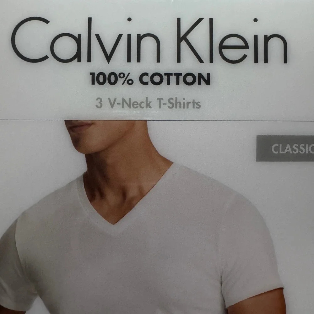 Calvin Klein Men 3 Pack White 100% Cotton V-Neck T-Shirts Classic Fit Size L